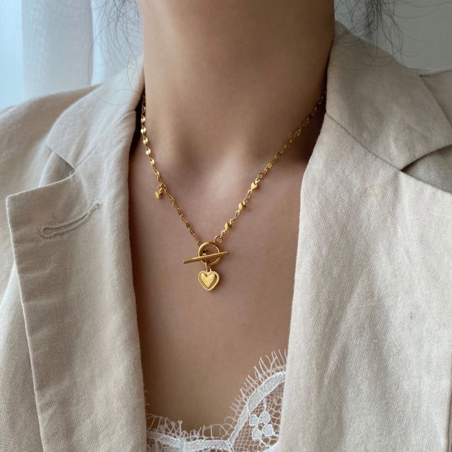 ggt Gold heart simple toggle bar necklace