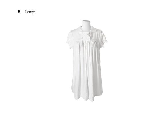 Selly Button Round Collar Puff Sleeve Frill One Piece