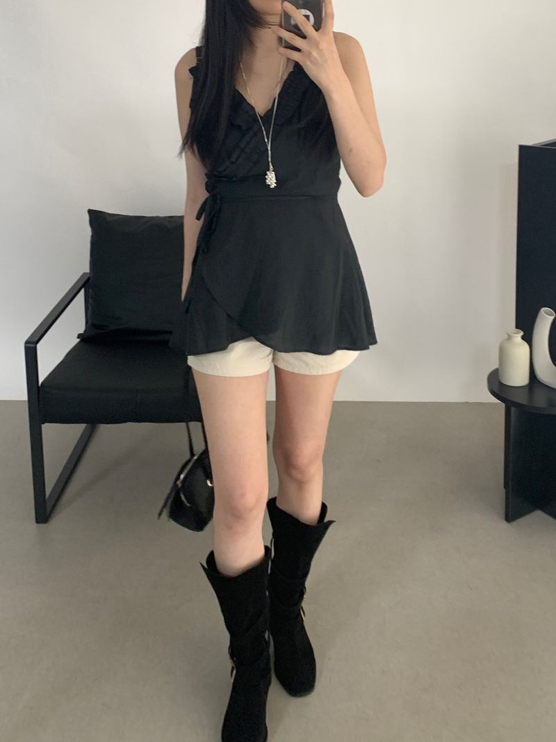 Sylvia Frill Sleeveless Long Blouse