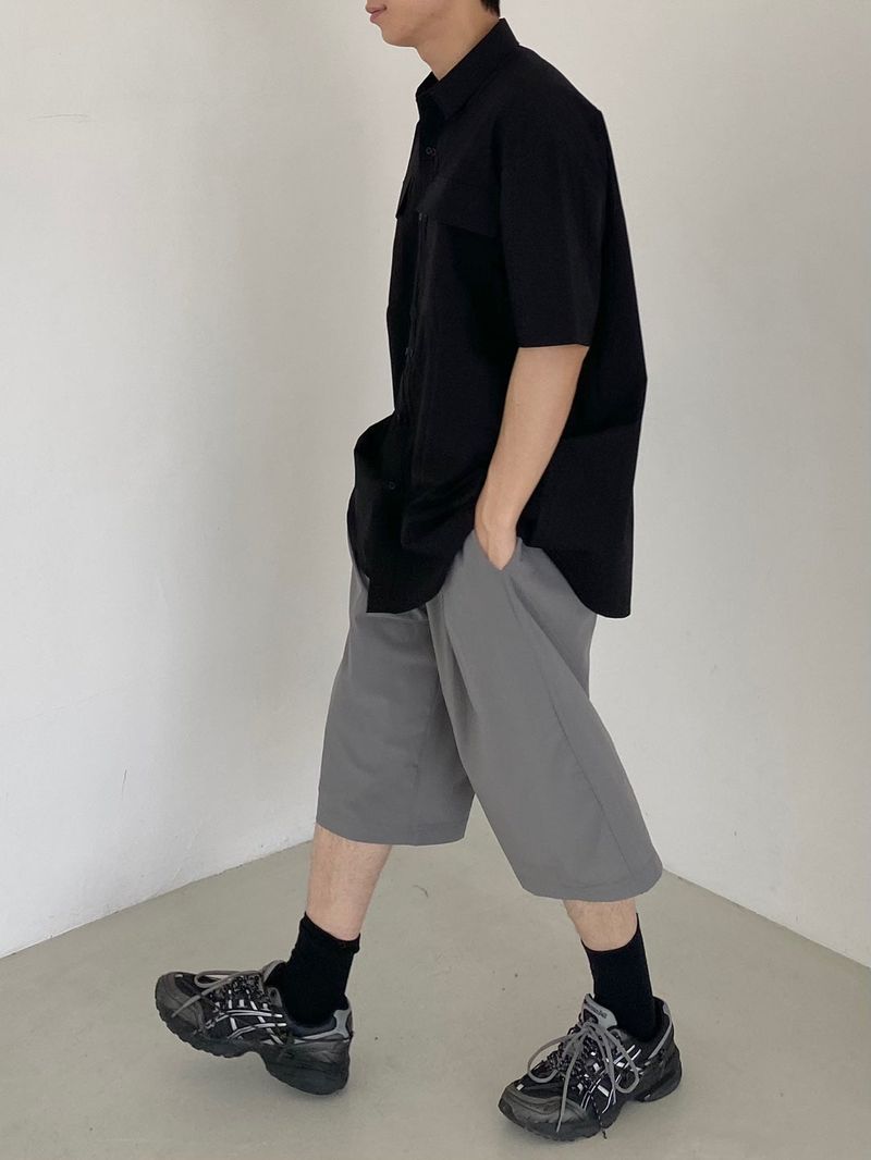 Two tuck wide banding half pants 2C