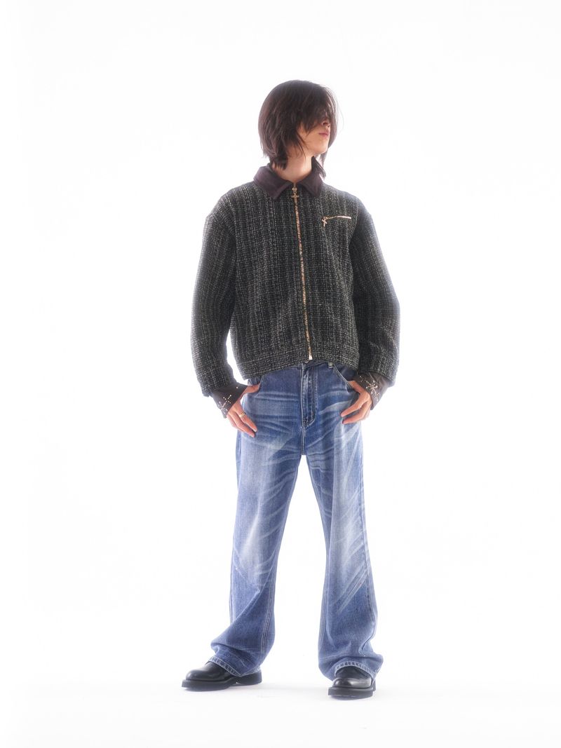 BEADED PIPE EMBROIDERY CROSS JACQUARD DETROIT JACKET