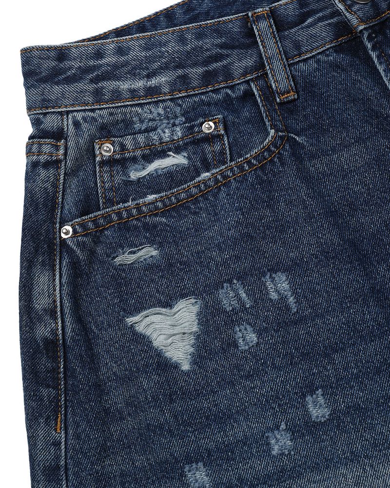 Part Blue Wash Distressed Denim