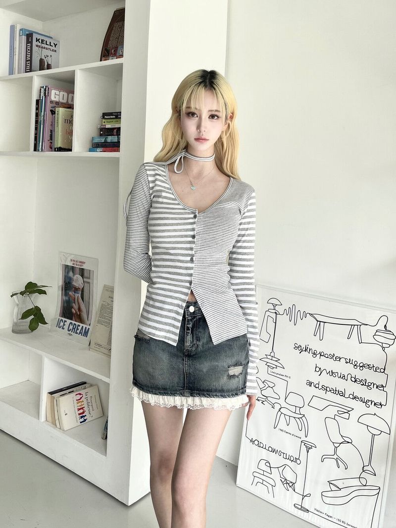 1482. denim frill damage mini skirt (2color)