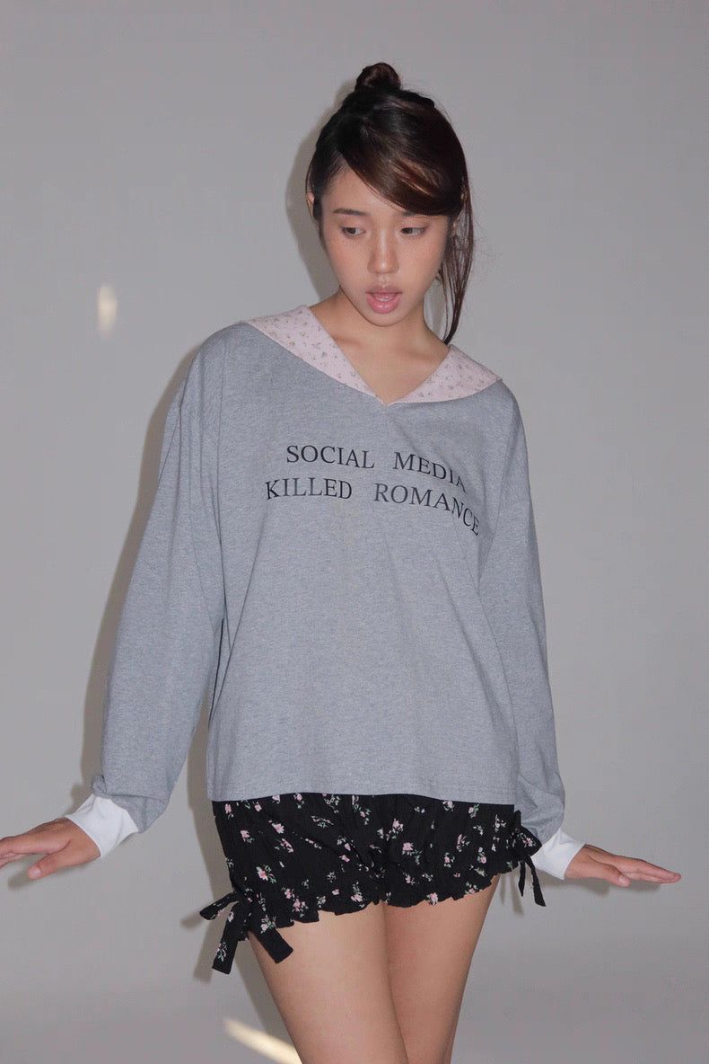eatmeplz* ネイビーリーダーブリティッシュグレープリント長袖Tシャツ