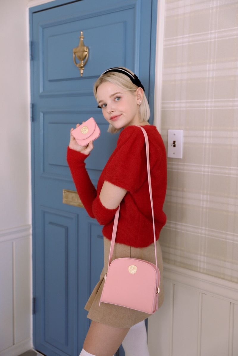 Half Moon Cow Leather Cross Bag ( Pink )