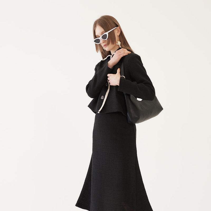 CROPPED TWEED JACKET (BLACK)