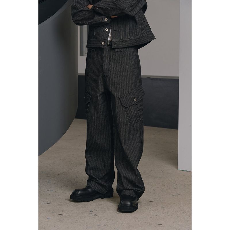 Stripe corduroy cargo pants(Black)