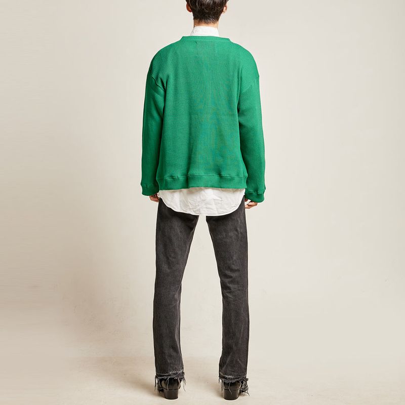 DAMP 2-WAY ZIP-UP WAFFLE CARDIGAN_GREEN