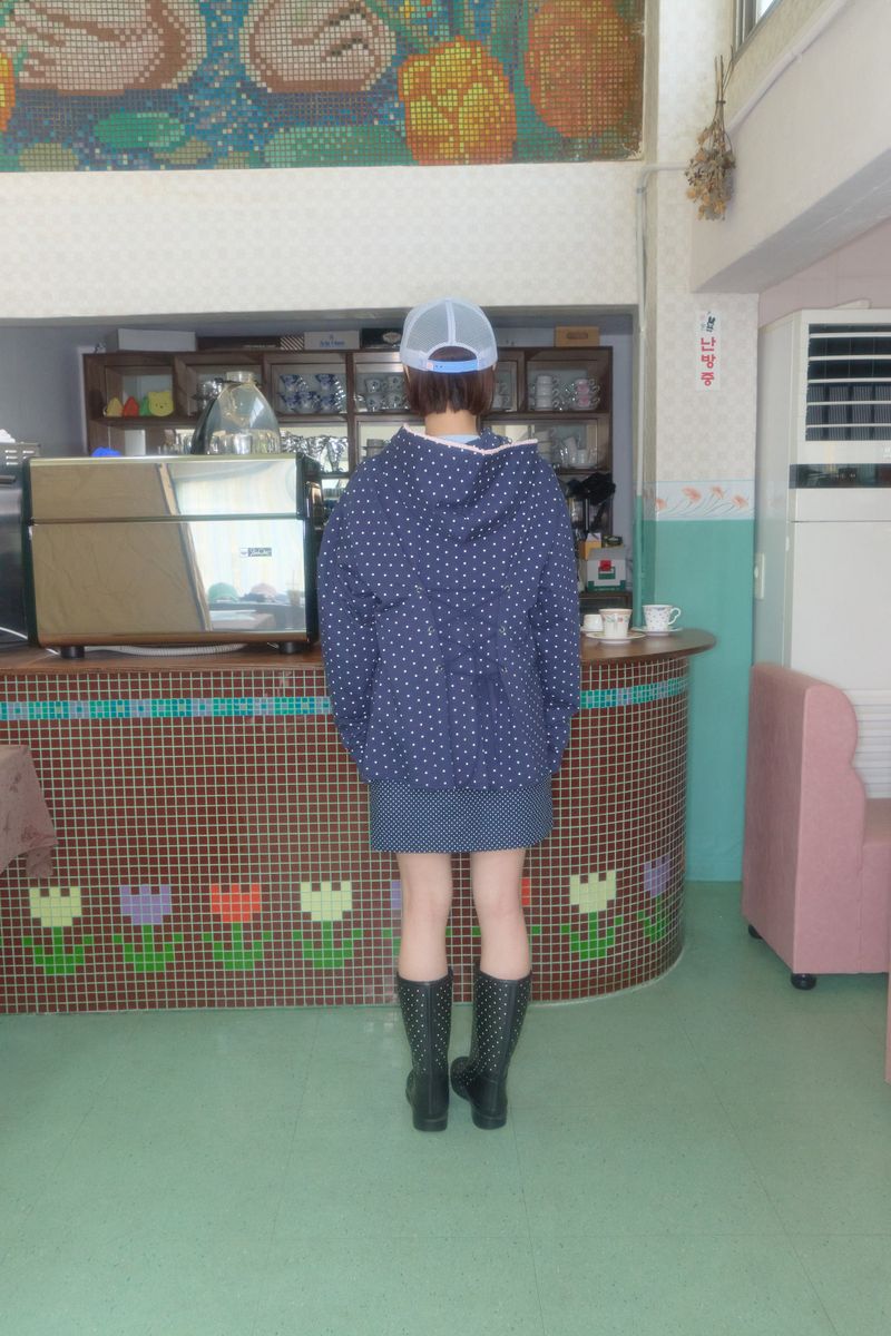 CAKE DOT LACE UP HOODIE (NAVY)