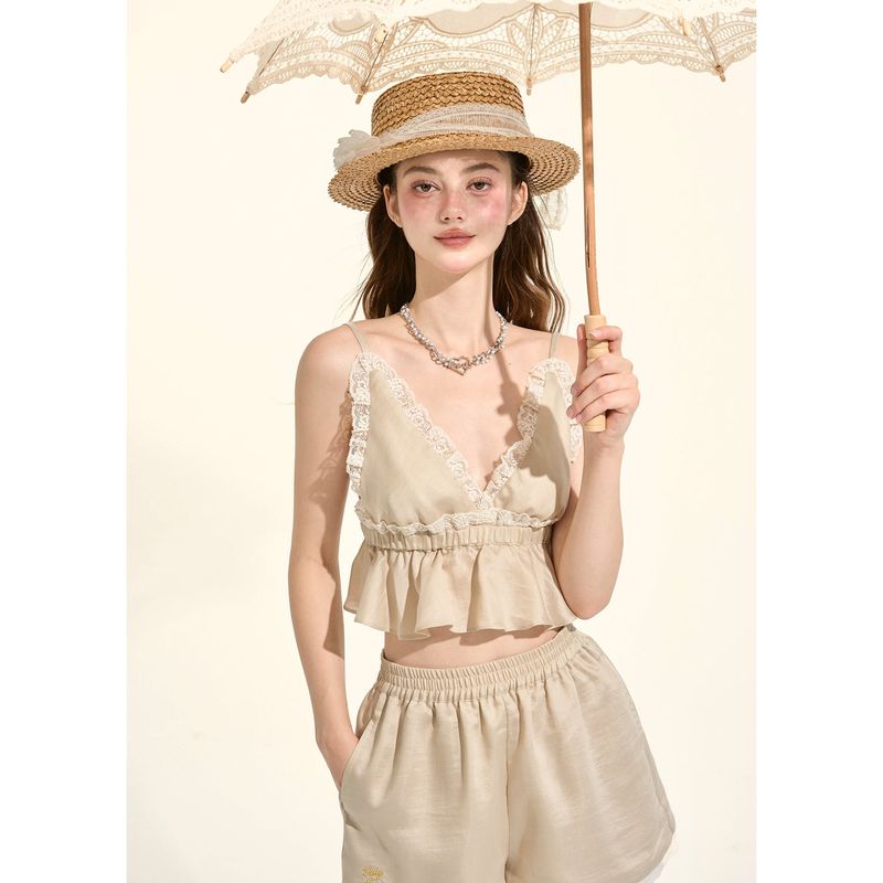 Girly Fancy Club（ガーリーファンシークラブ）の「[GirlyFancyClub] Pastel Style*Khaki Casual Lace-up Top（Tops）」