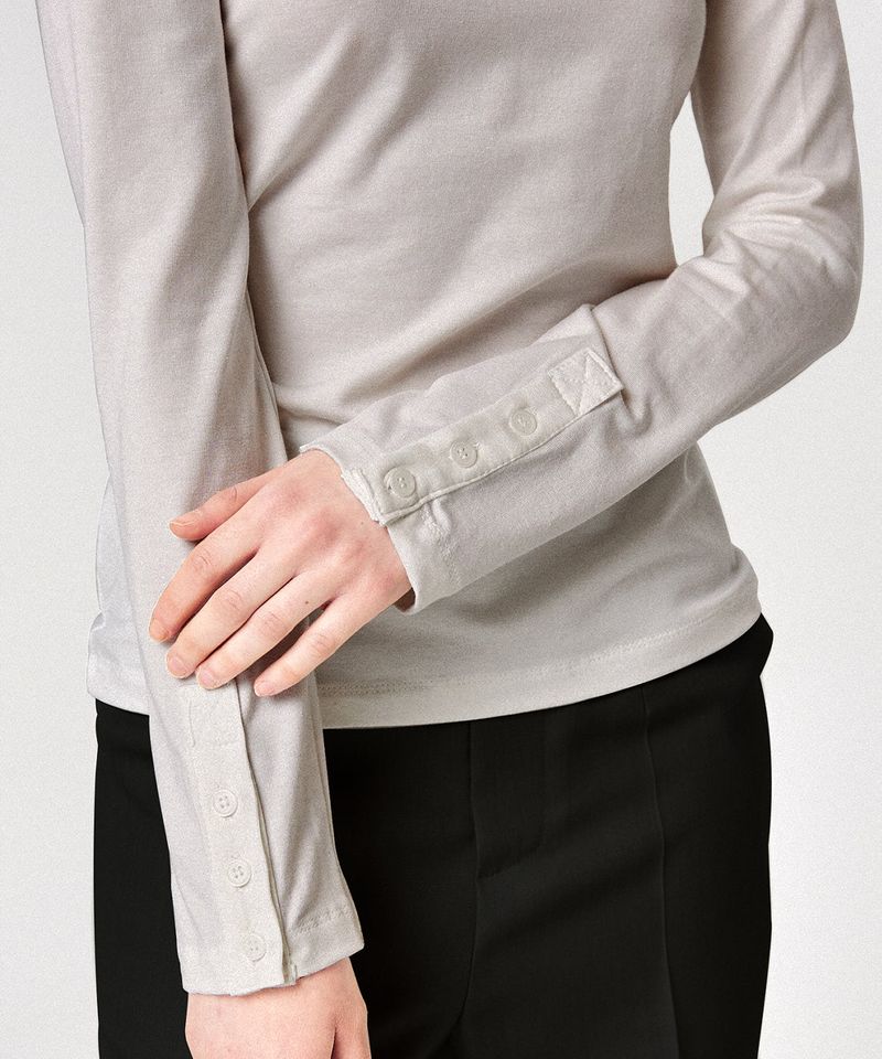 modal button long sleeve top_grayish beige