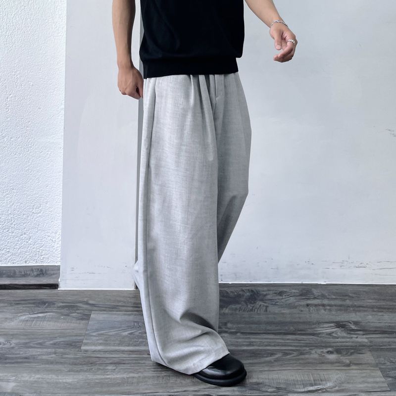 Mist Grey Asymmetric Pleat Trousers