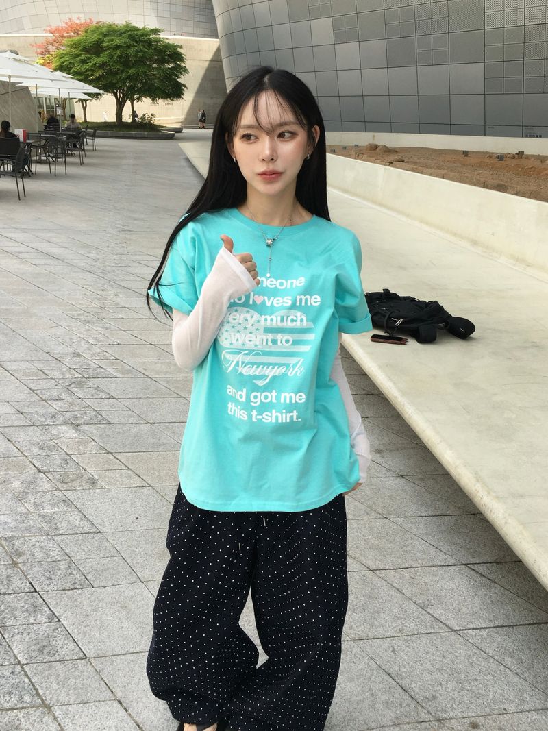 Peach see-through layered T-shirt (11c)