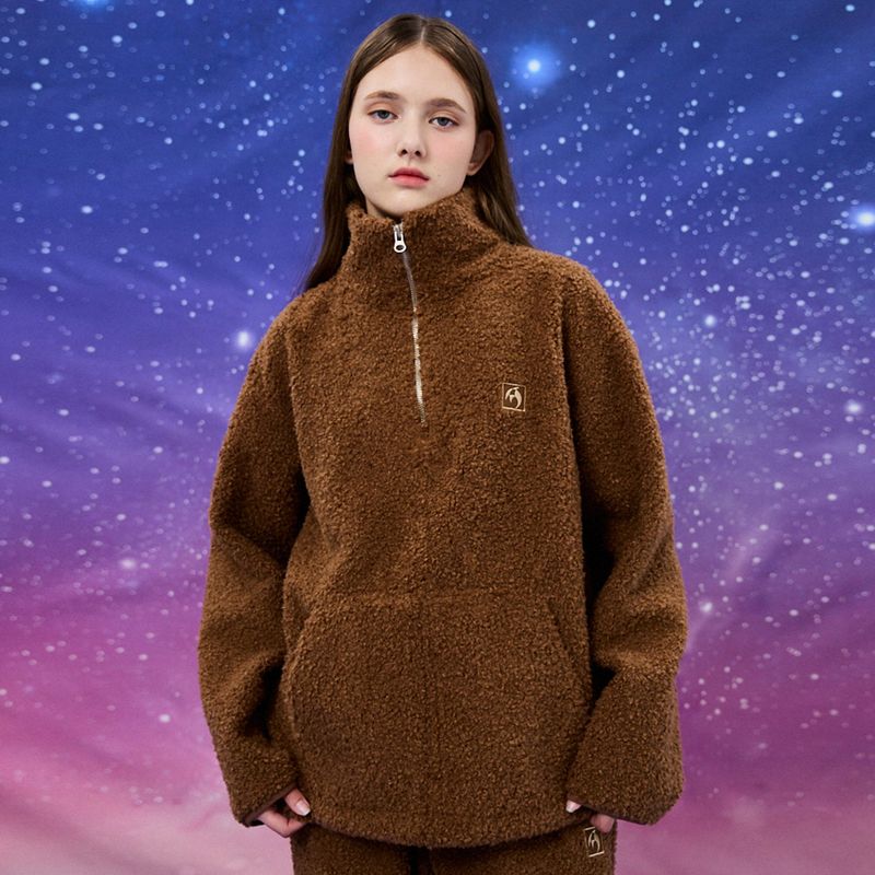 Half zipup boucle fleece anorak