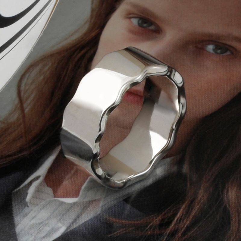 SVR-624 Silver 92.5 Wide Round Wave Flat Silver Ring