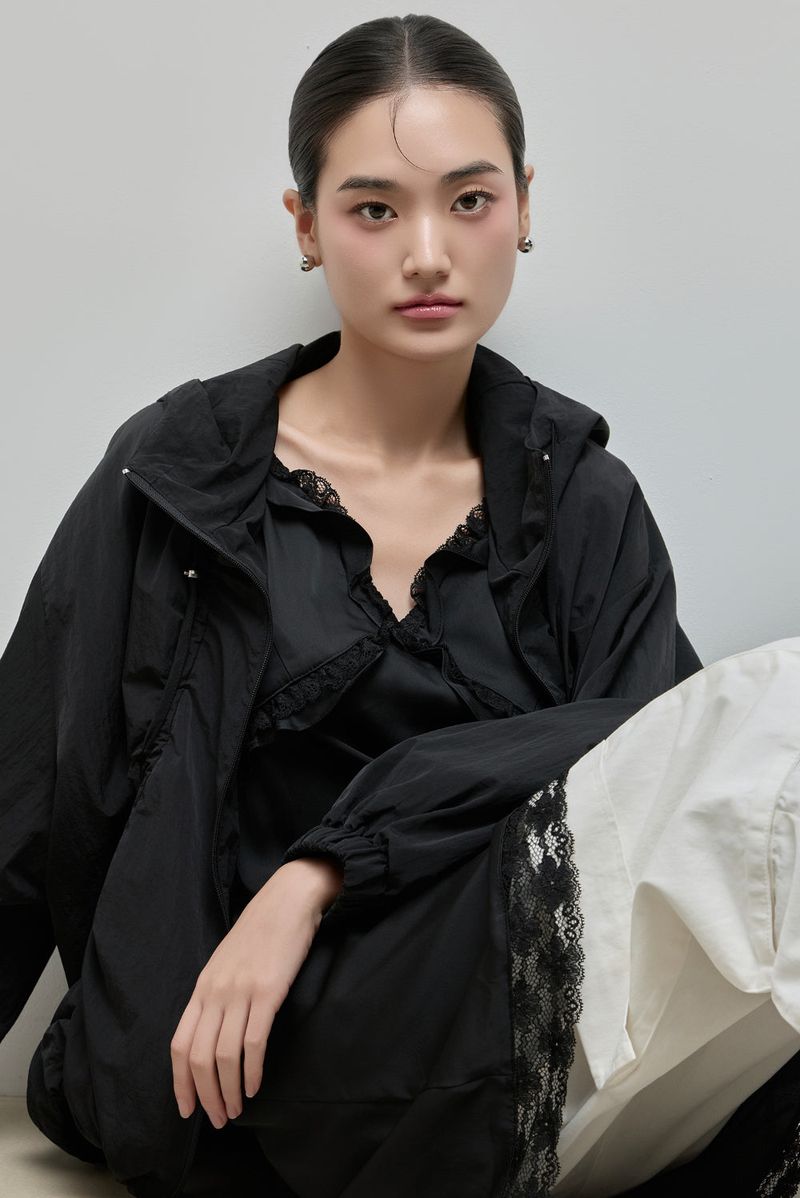 String Hoodie Windbreaker_Black