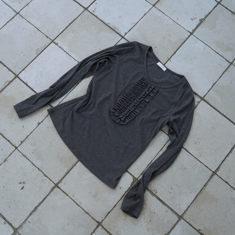 cream u-neck long sleeve_melange grey