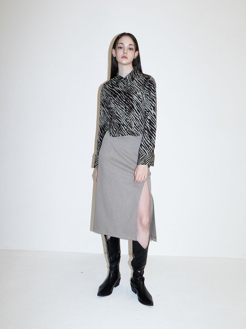 Zebra Silky Shirts (KHAKI)