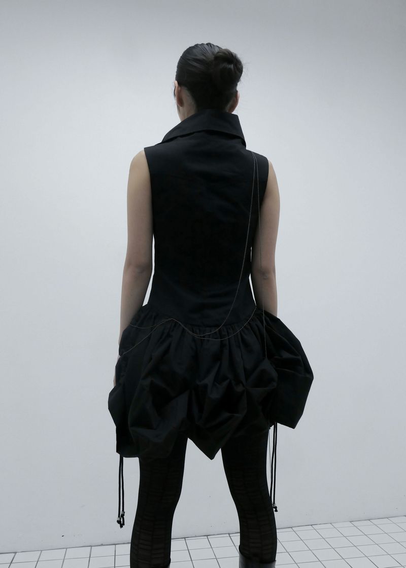 HIGHNECK UNBALANCED DRESS, BLACK
