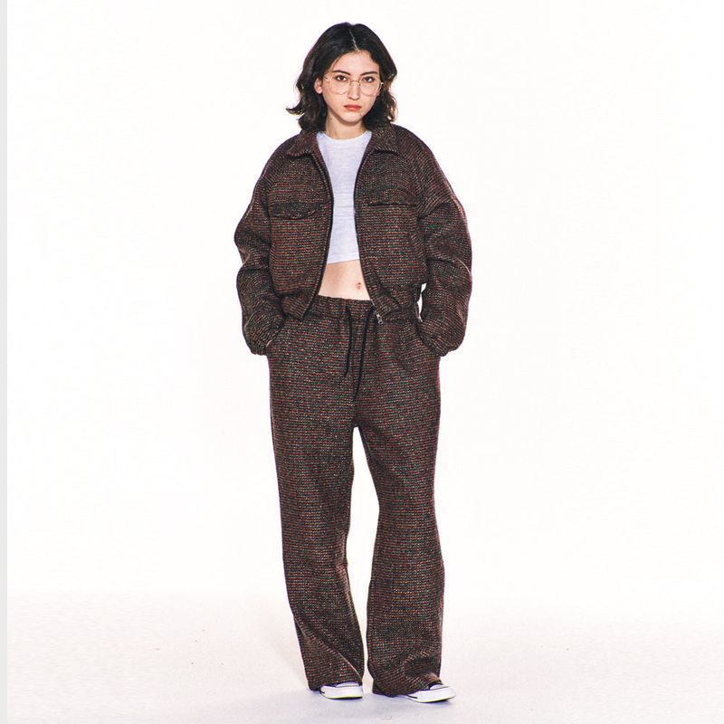 AVRIL TWEED WIDE LONG PANTS (GREEN)