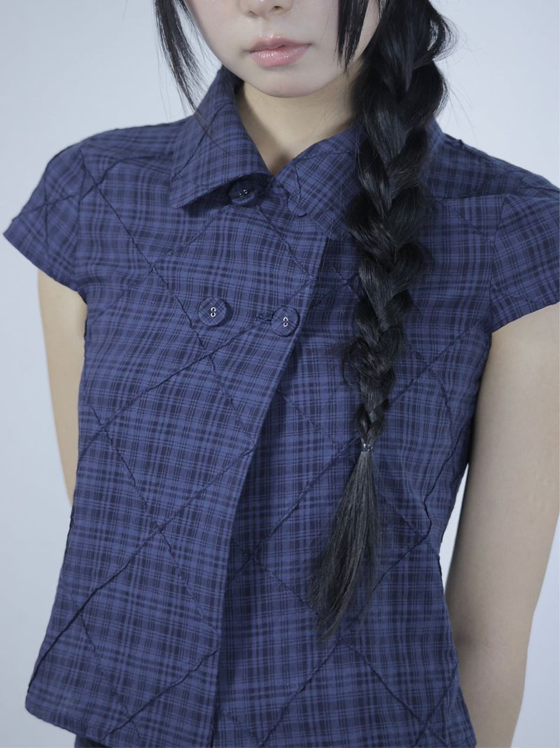 ODDME(オッドミー)の「Cozy Check Shirt Blouse -Navy(Tops)」