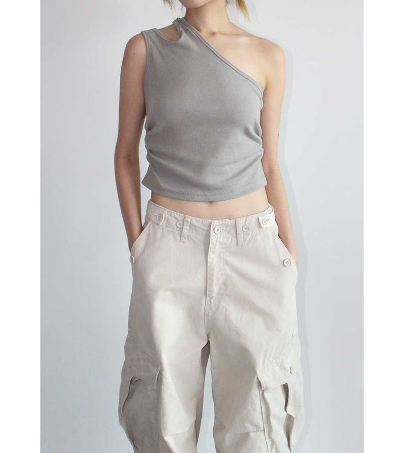 CUT OUT SHIRRING SLEEVELESS