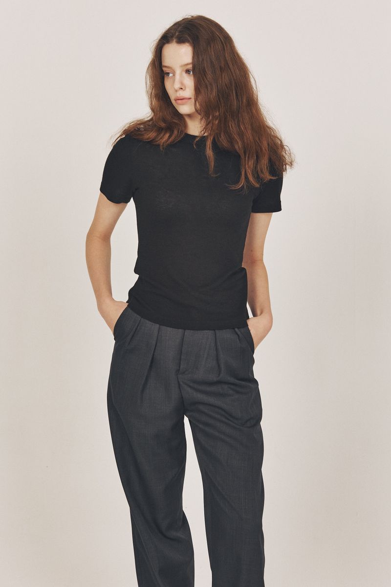 wool blended Half top_black
