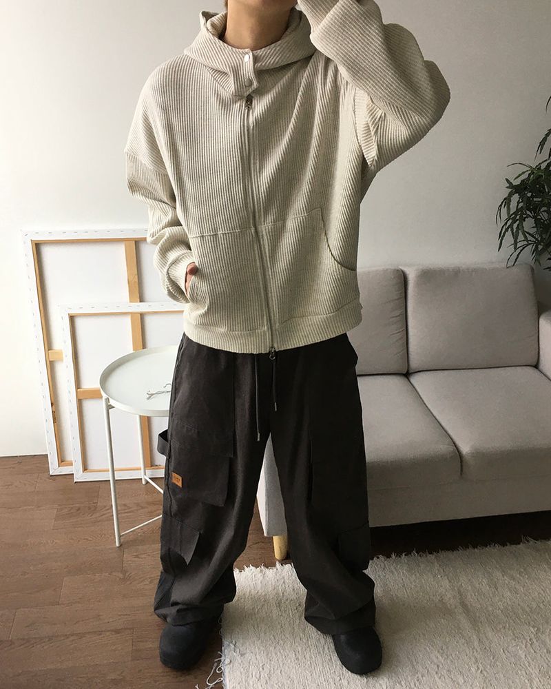 Compack Waffle High Neck Hood Zip-up