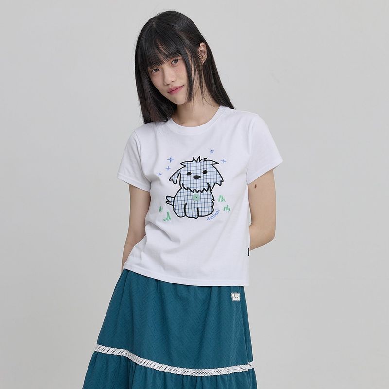Maltese Check Applique Button Half T-shirt