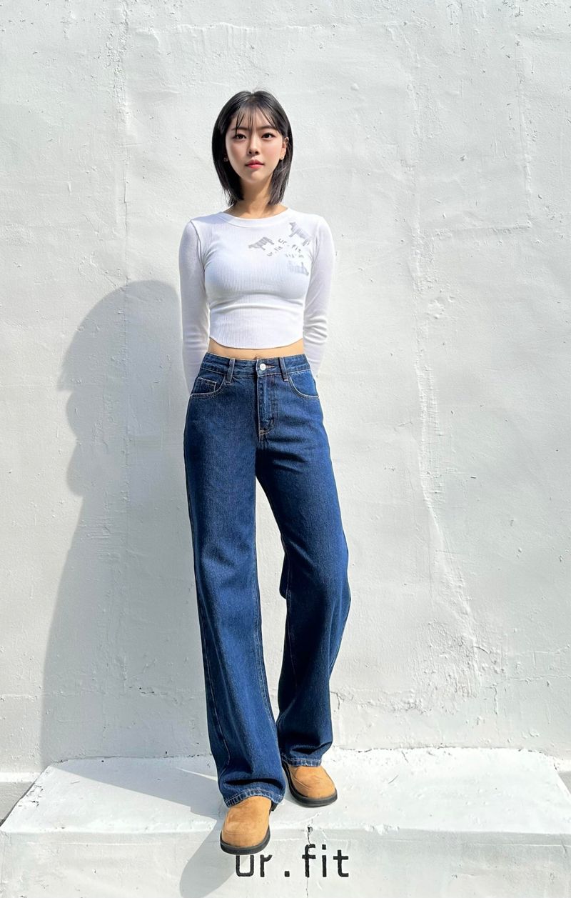 SEMI WIDE DARK BLUE DENIM PANTS code 18306