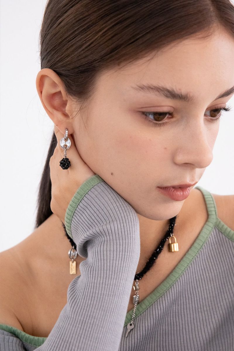 [2way] Drop knitball pendant ring earring