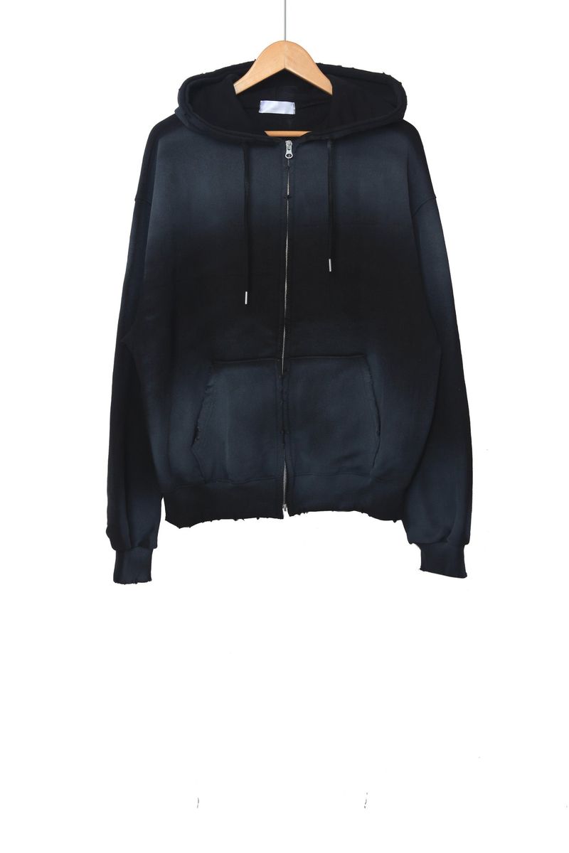 Spray washed hood zip-up