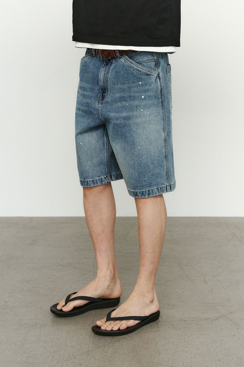 Aged Splatter Carpenter Denim Shorts(Washed Blue)