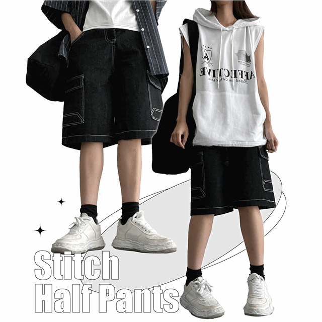 hijjoo（ハイチュー）の「Organ Pocket Stitch Lettering Embroidered Denim Cargo Shorts（Pants）」
