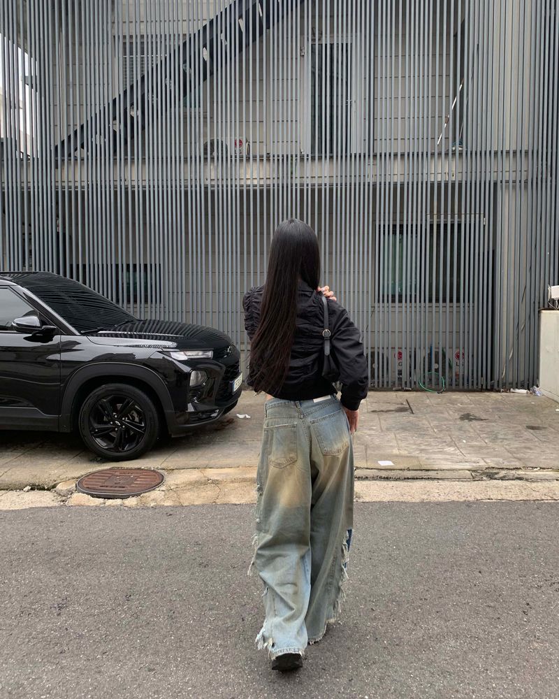 Side vintage denim pants