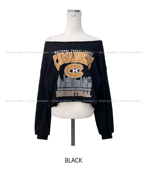 Mont cutting off-shoulder cropped sweatshirt