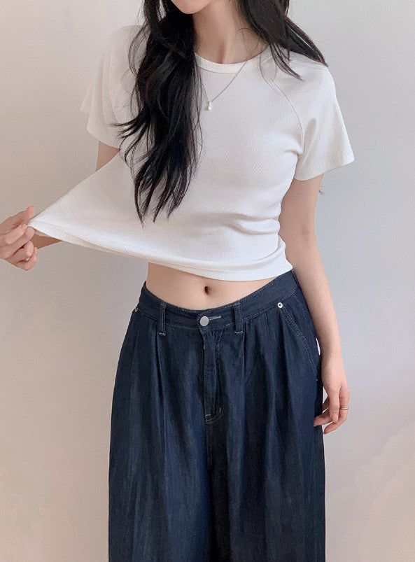 ND Basic Rib Crop Short Sleeve T-shirt (6color)