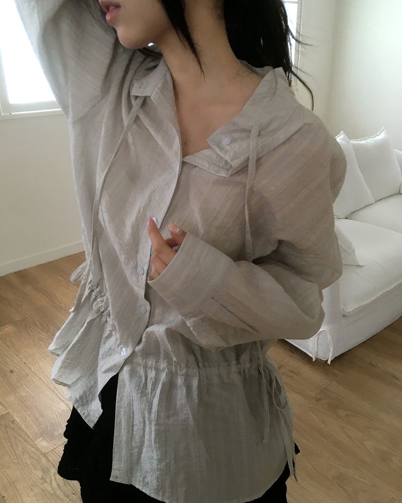Kenny Stripe Frill Strap See-through Blouse