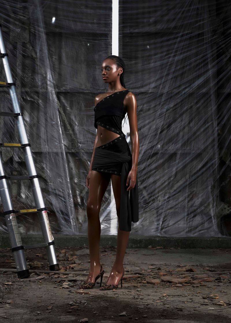 NONE One Shoulder Cut Out Wrapped Hips Dress