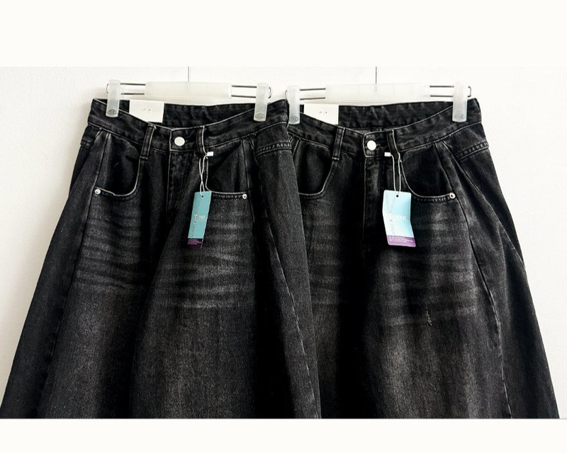Romine side pin tuck brushed denim wide pants