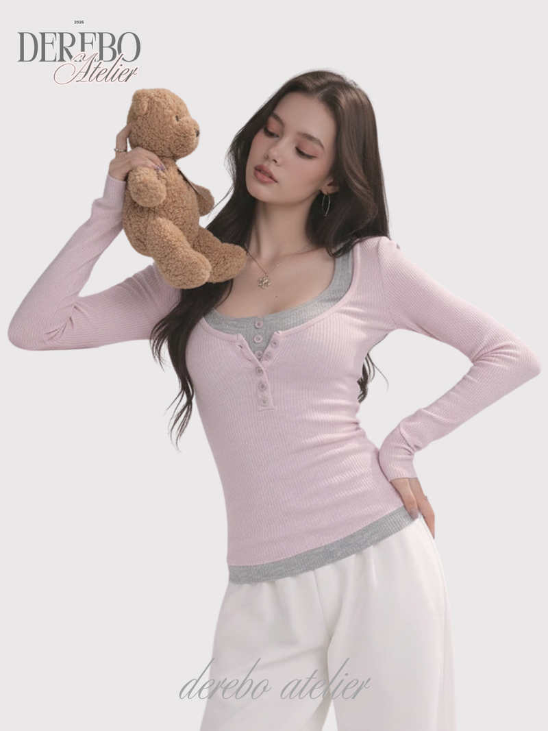 dereborujo（ドレボルゾー）の「Pink bear ribbed long-sleeved T-shirt（Tops）」