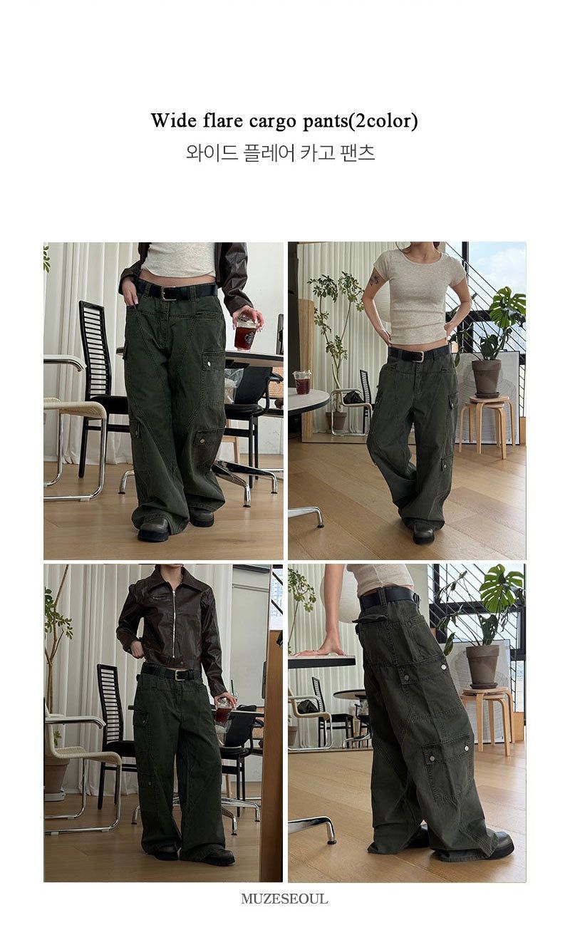 Wide flare cargo pants(2color)