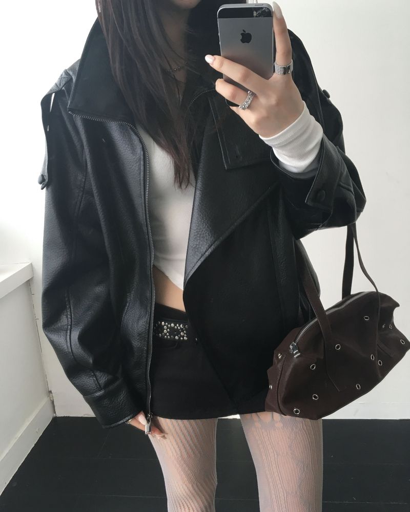 High neck leather jacket