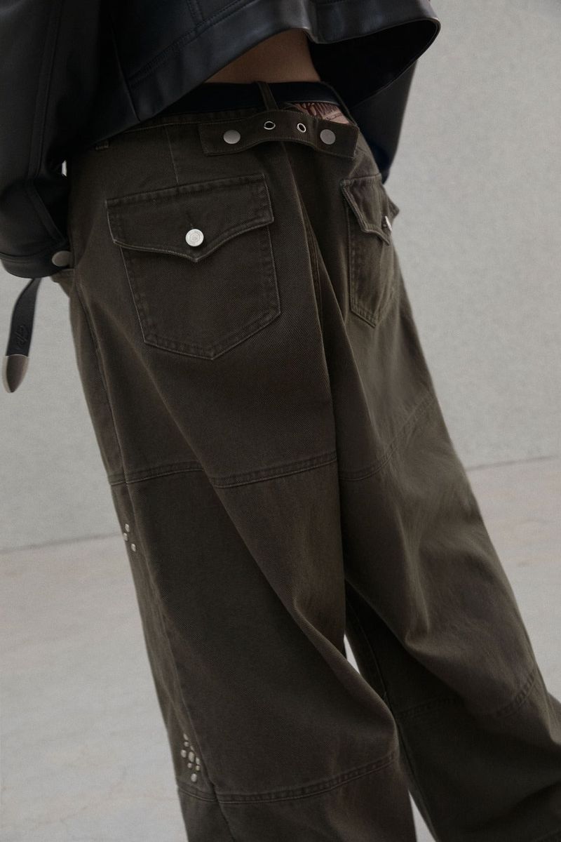 Studded pattern cotton pants