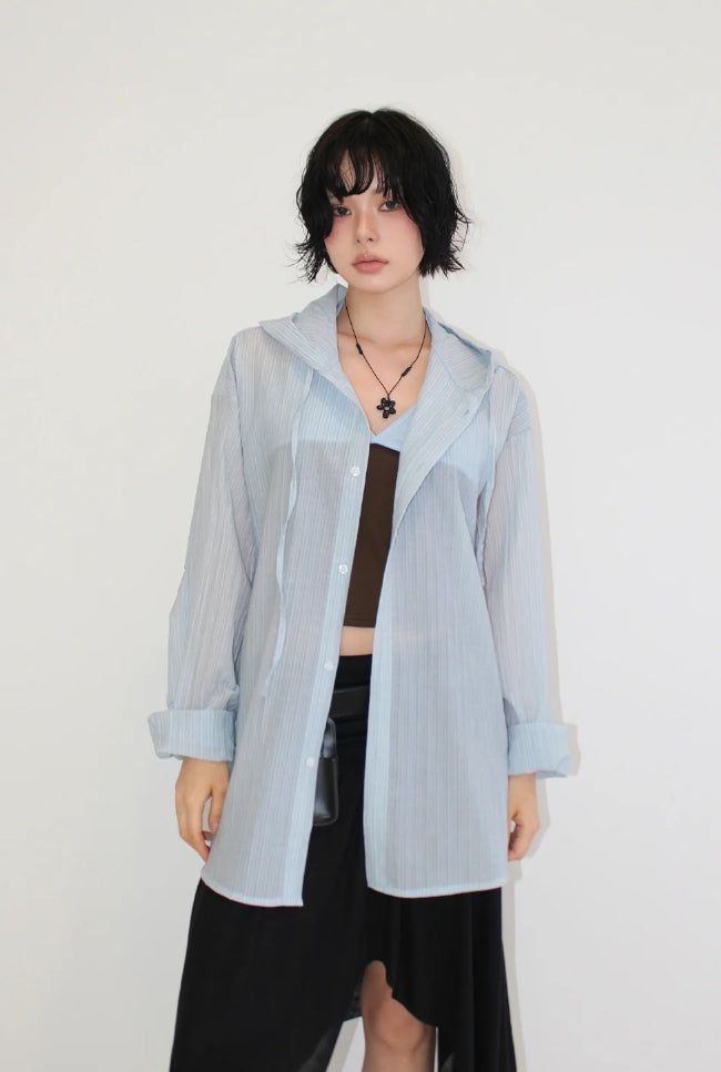 AAKE（アケ）の「SHEER HOODED SHIRT（Tops）」