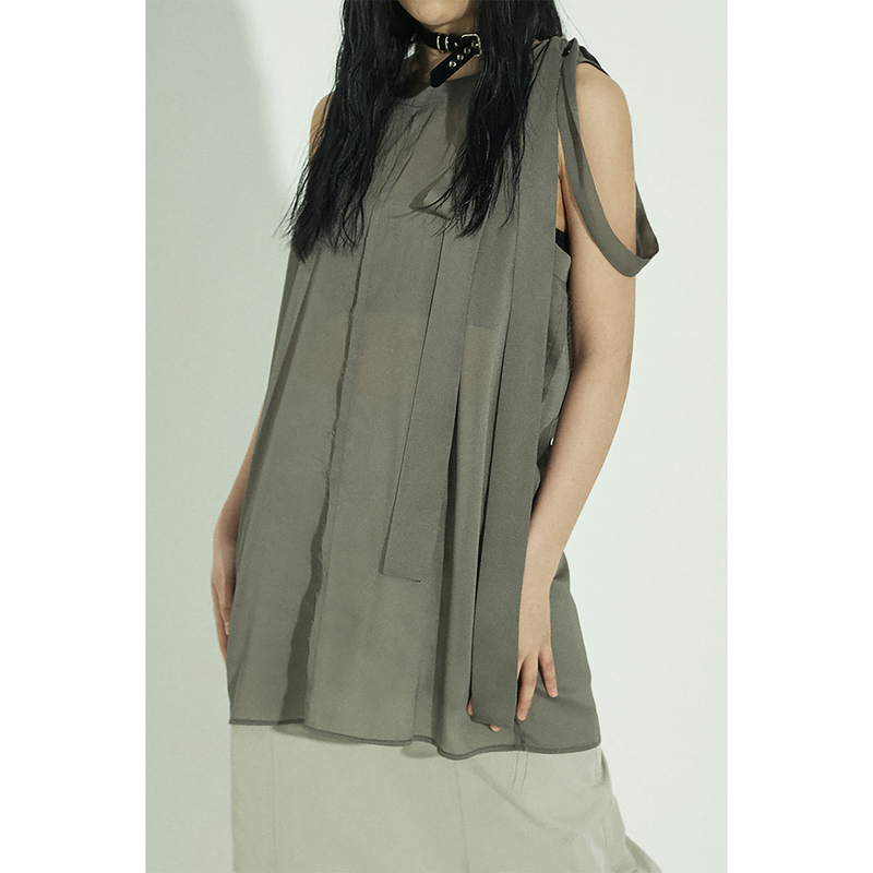 RIBBON MINI DRESS: KHAKI