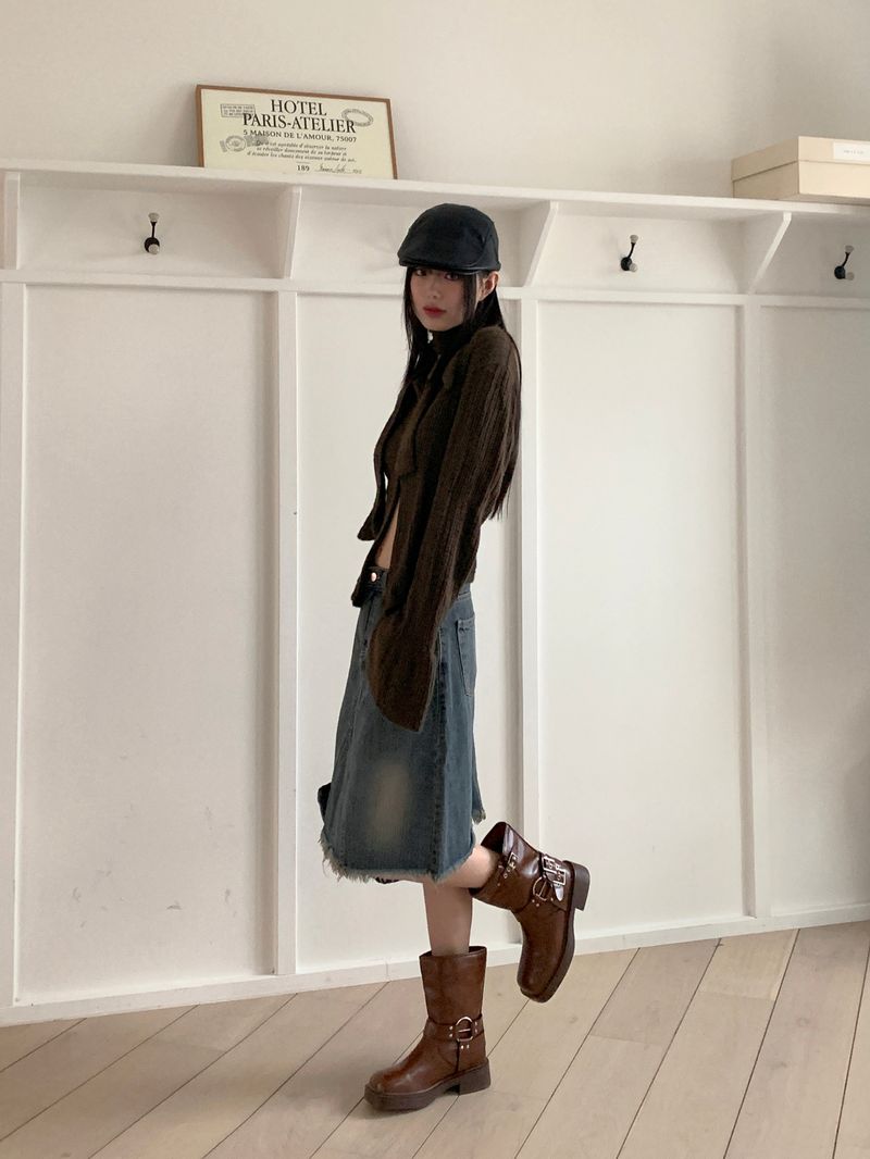 [Mupper set] Kaper Big Collar V-neck Knit Cardigan
