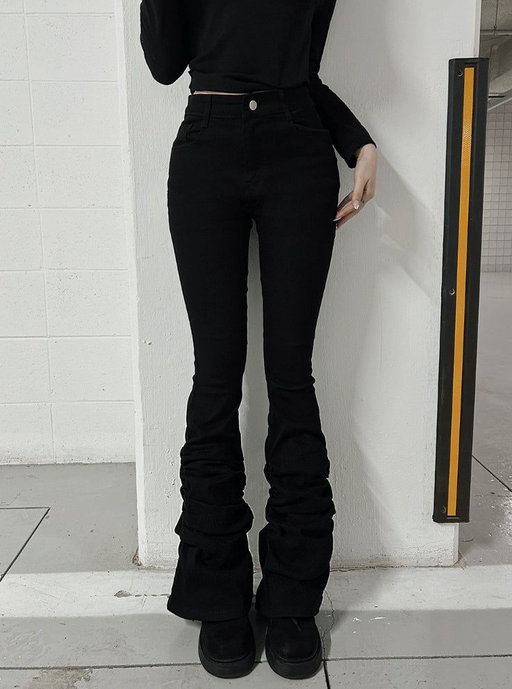 Long leg shirring silhouette pants