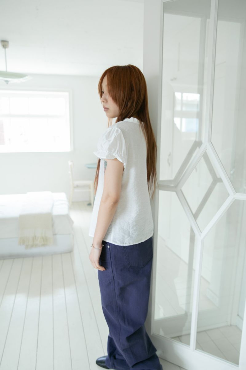 pin shirring puff half blouse(2colors)