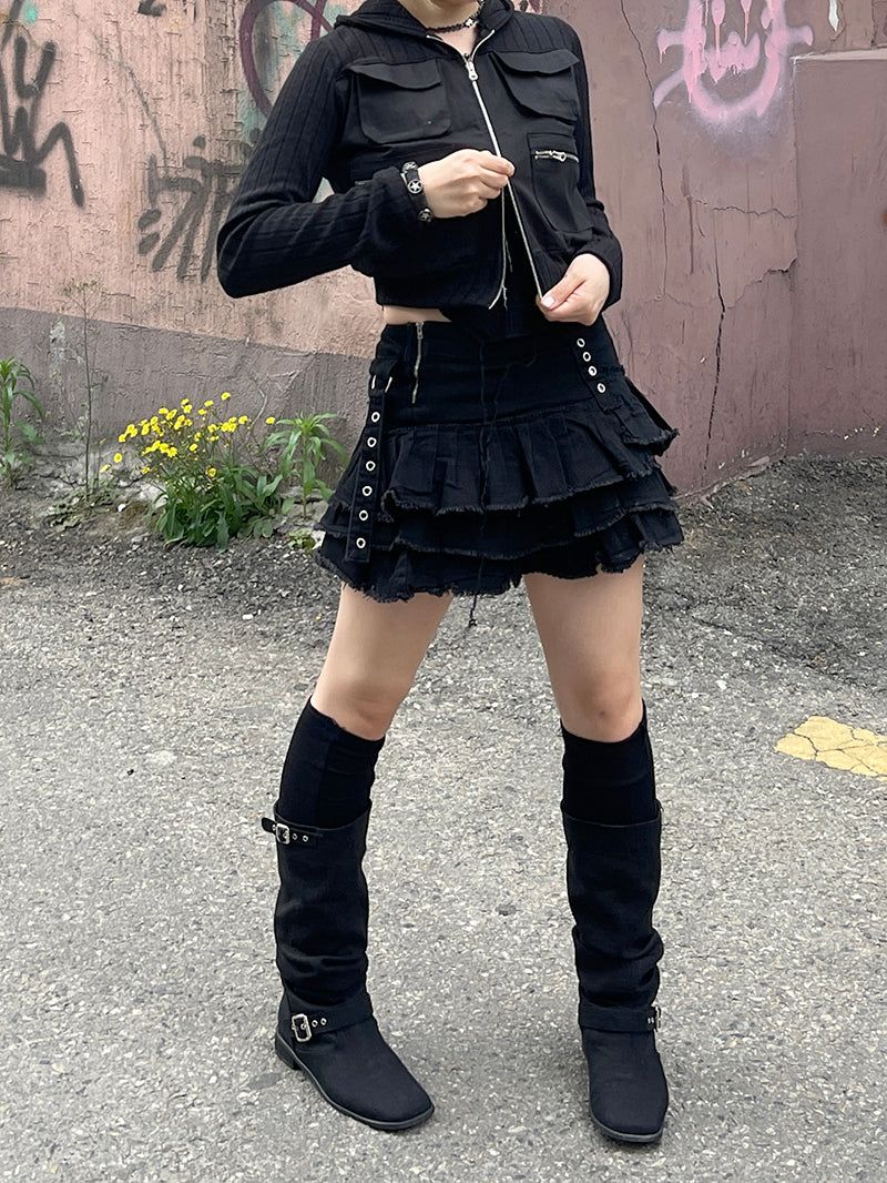 Cropped Two-Way Cargo Hood Zip-Up
